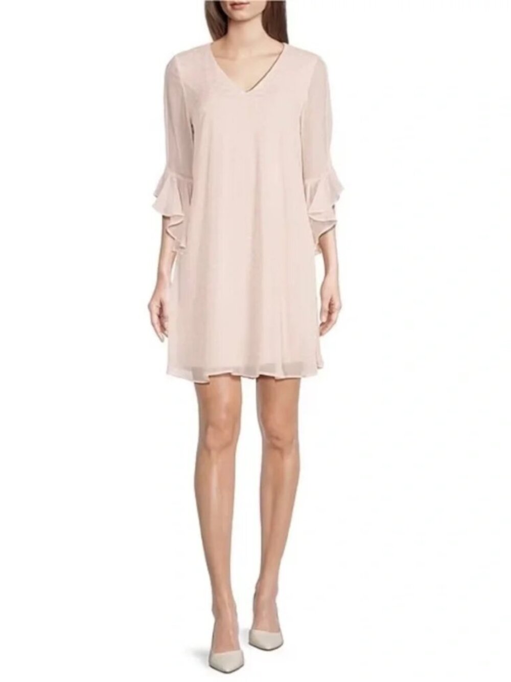 NWT Calvin Klein Dotted Flutter 3/4 Sleeve V-Neck Keyhole Chiffon Shift Dress
